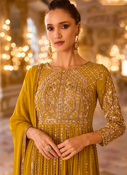 Shop Mustard Gold Anarkali Suit Online In USA