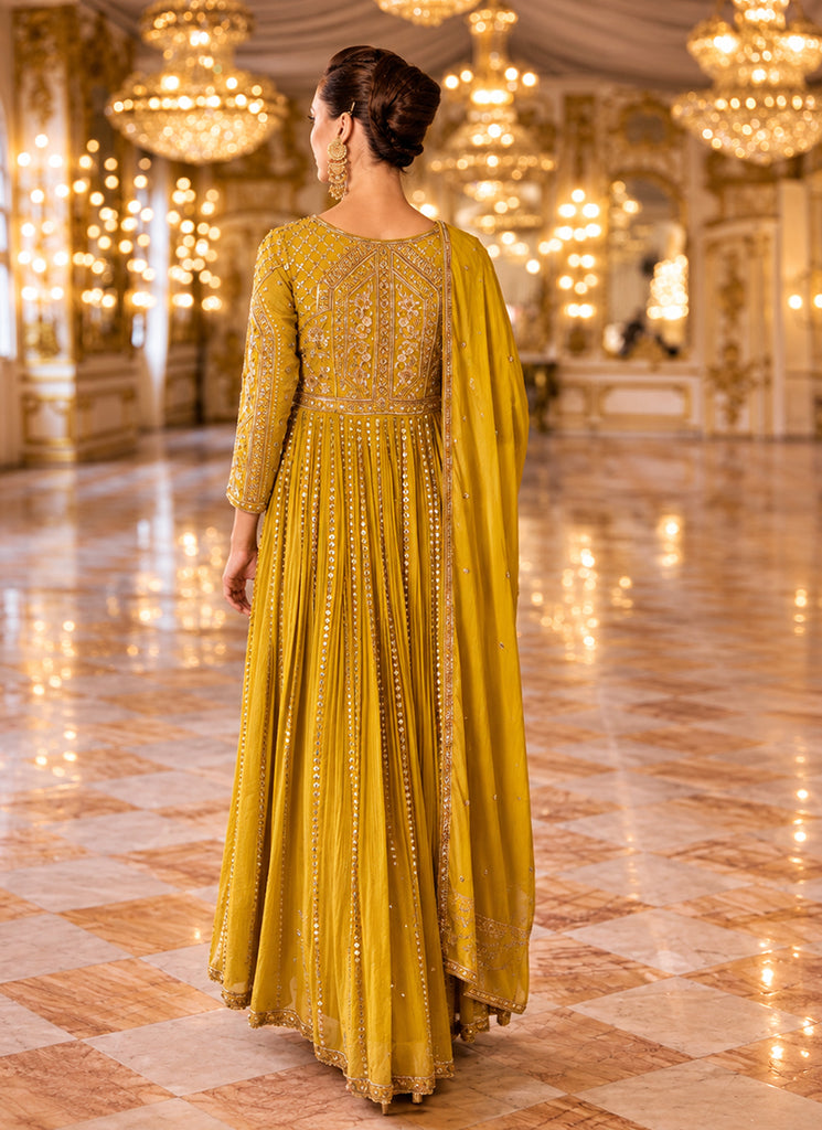 Buy Mustard Gold Anarkali Suit In USA