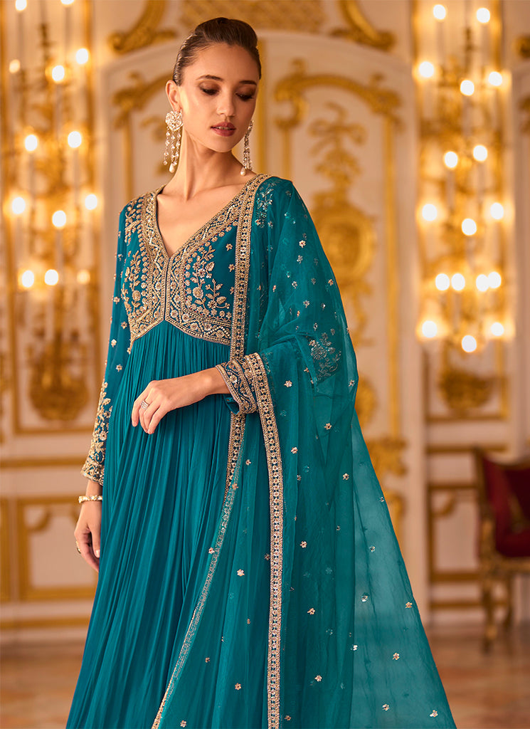Shop Jade Blue Anarkali Suit Online In UK