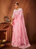 Pink Sequence Embroidery Traditional Organza Silk Saree