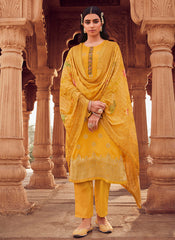 Yellow Handwork Embroidery Traditional Pant Style Suit
