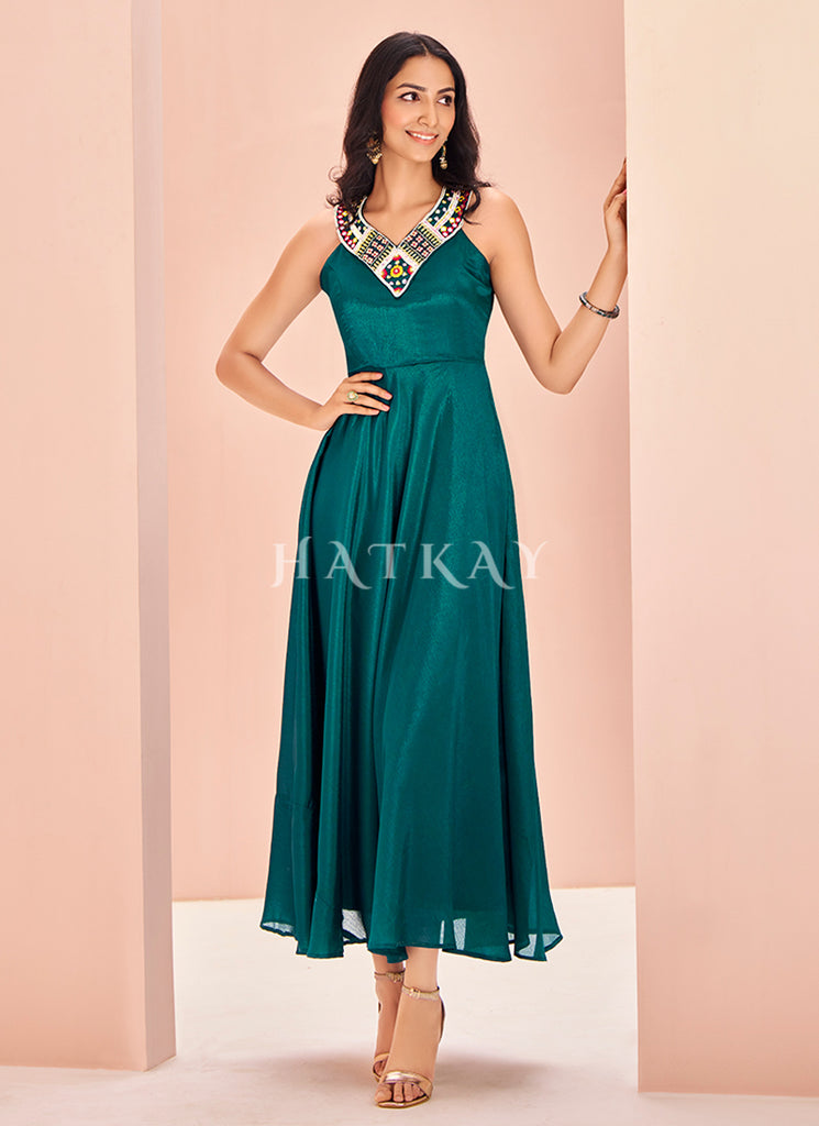 Turquoise Handwork Fancy Gown