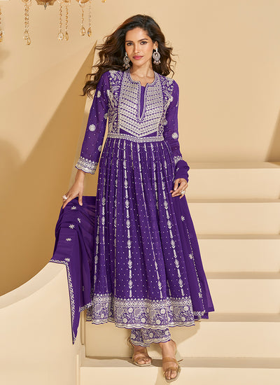 Violet Festive Anarkali Pant Suit