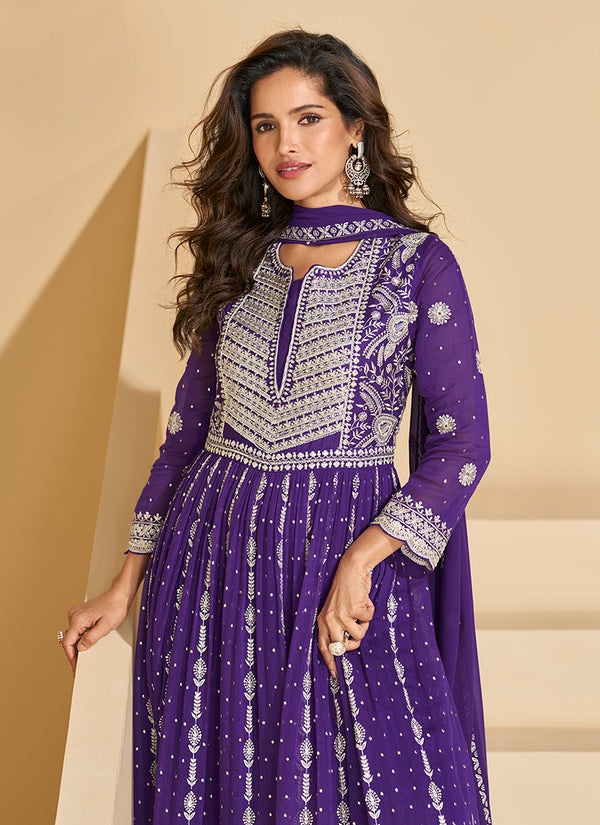 Violet Embroidery Festive Anarkali Pant Suit