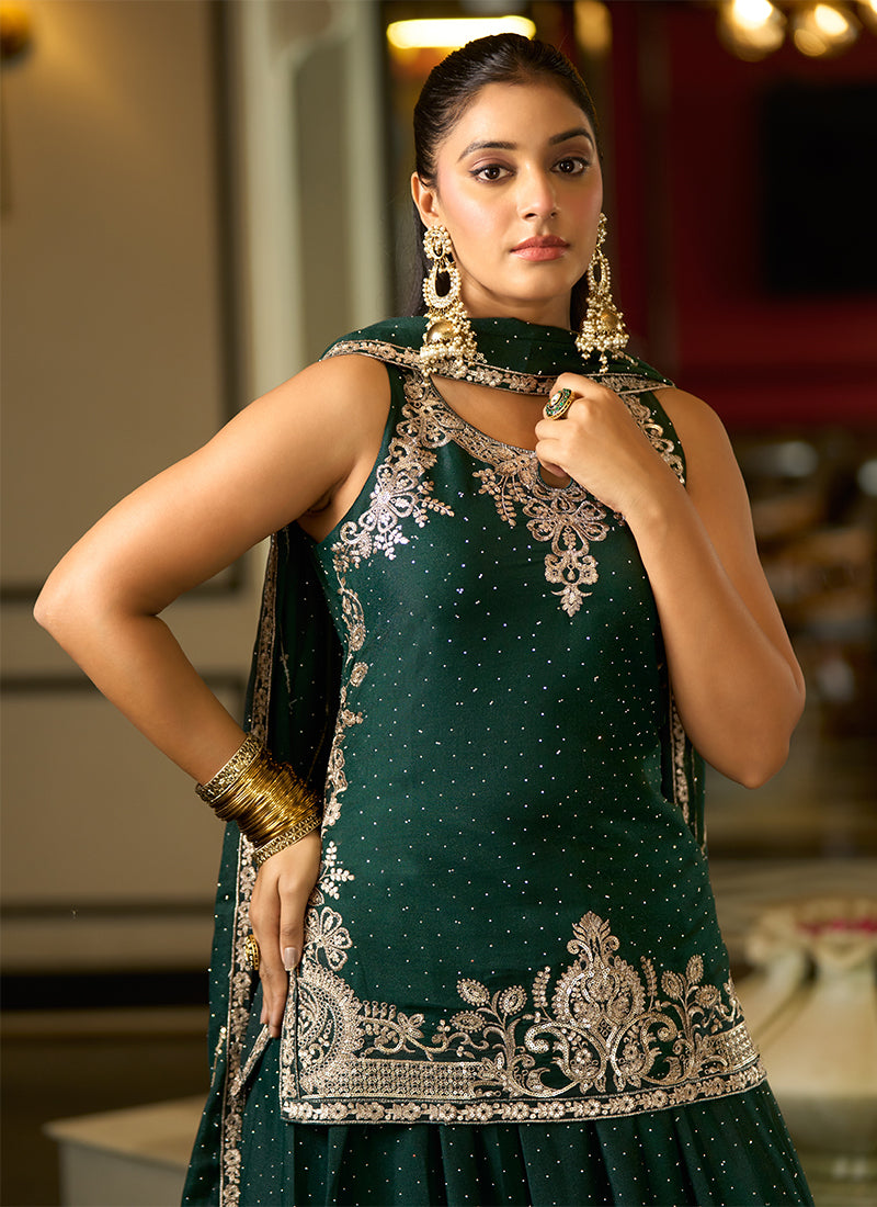 Green Traditional Embroidery Lehenga Kurti