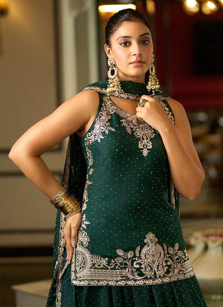 Green Traditional Embroidery Lehenga Kurti