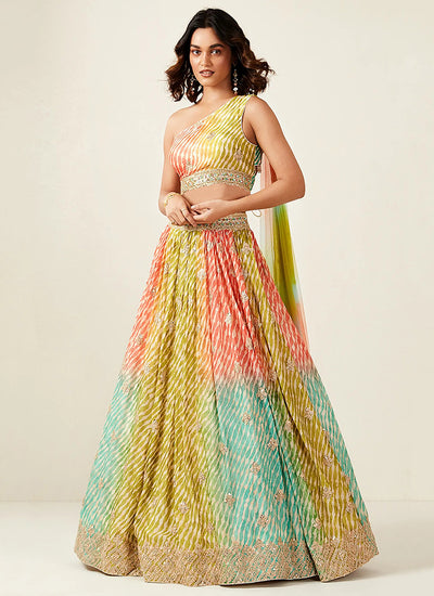 Lime Green Multicoloured Embroidery Wedding Lehenga Choli