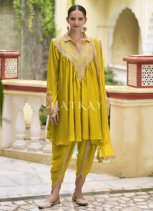 Yellow Traditional Dhoti Style Pant Suit