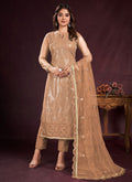 Light Brown Sequence Embroidery Pant Style Suit