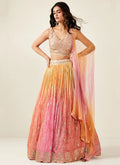 Pinkish Orange Embroidery Wedding Lehenga Choli