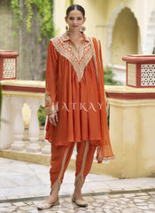 Orange Traditional Dhoti Style Pant Suit