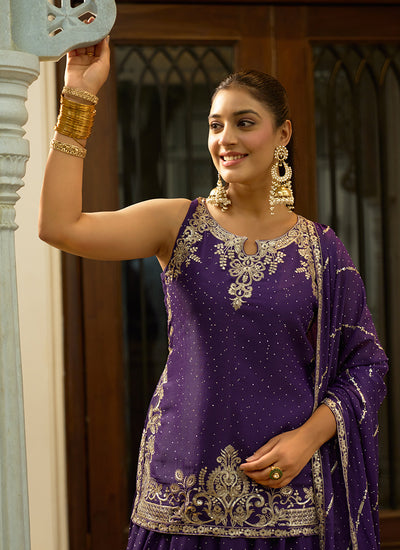 Purple Traditional Embroidery Lehenga Kurti