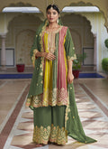 Green Multi Embroidery Wedding Gharara Style Suit