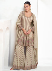 Beige Multi Embroidery Gharara Style Suit