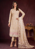 Beige Sequence Embroidery Pant Style Suit