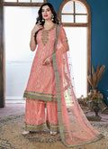 Peach Golden Sequence Embroidery Traditional Palazzo Suit