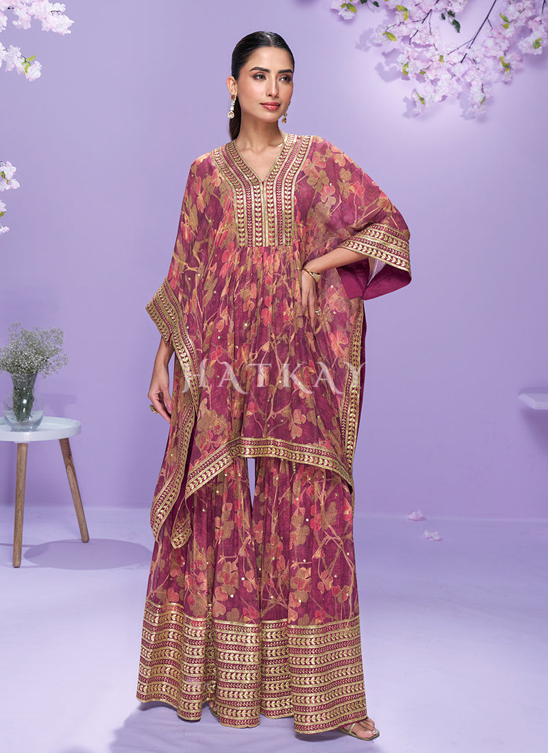 Rich Pink Kaftan Style Gharara Set