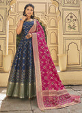 Dark Blue Mirror Work Anarkali Suit In USA UK