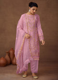 Purple Designer Embroidered Organza Pant Suit