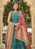 Sky Blue Silk Anarkali Suit In USA