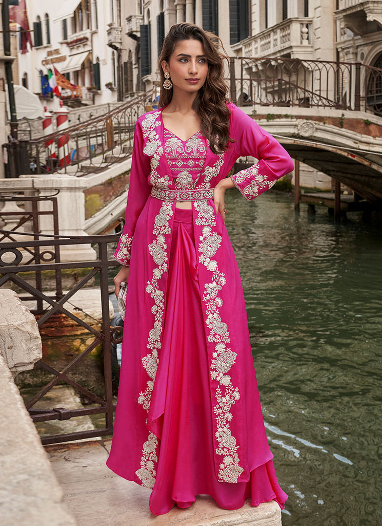 Mageta Handwork Embellished Draped Skirt Set