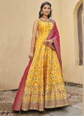 Yellow Mirror Work Embroidery Silk Anarkali Suit