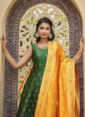 Green Mirror Work Silk Anarkali Suit In USA