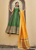 Green Mirror Work Silk Anarkali Suit In USA UK