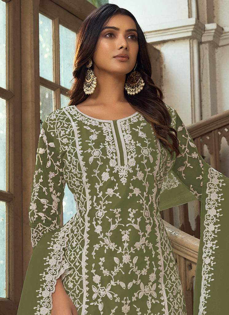 Green Embroidered Pakistani Suit Buy Designer Clothes Olive Green Embroidery Pakistani Pant Style Green Embroidered Pakistani Suit Buy Designer Clothes Olive Green Embroidery Pakistani Pant Style