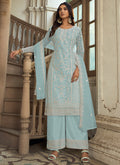 Sky Blue Embroidery Pakistani Pant Style Suit