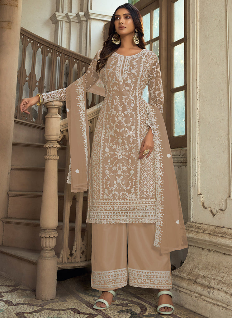Beige Embroidery Pakistani Pant Style Suit custom Beige Embroidery Pakistani Pant Style Suit custom