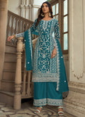 Turquoise Embroidery Pakistani Pant Style Suit