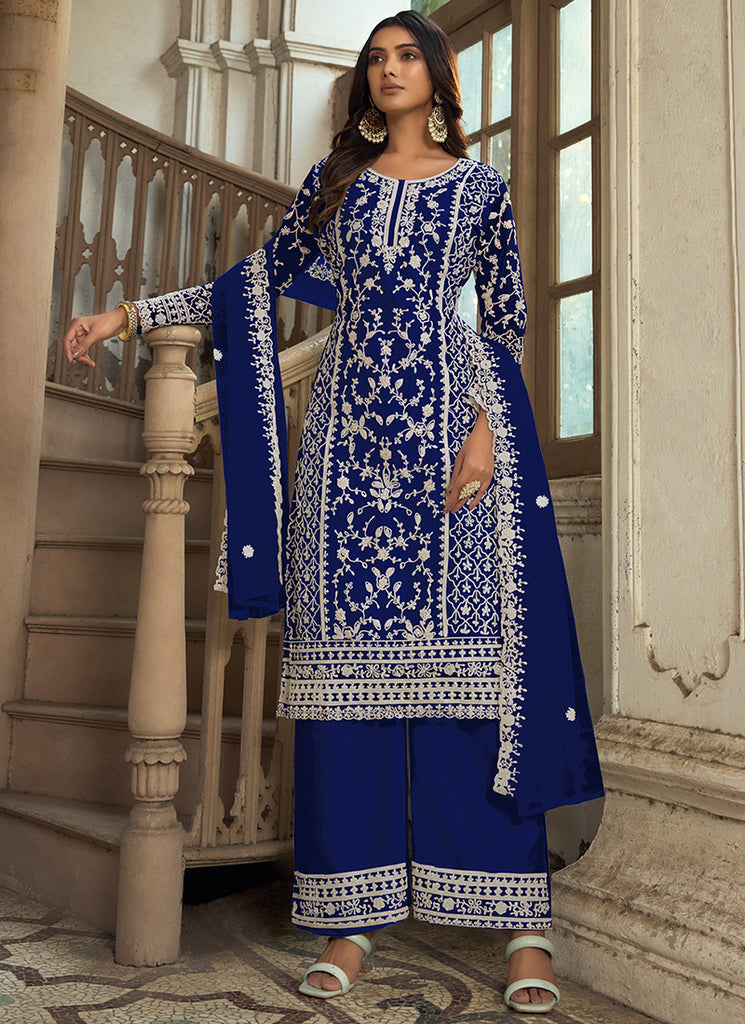 Buy Royal Blue Embroidery Pakistani Pant Style Suit Online | Hatkay Buy Royal Blue Embroidery Pakistani Pant Style Suit Online | Hatkay