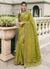 Lime Green Multi Embroidery Tissue Silk Saree
