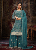 Turquoise Sequence Embroidery Traditional Gharara Suit