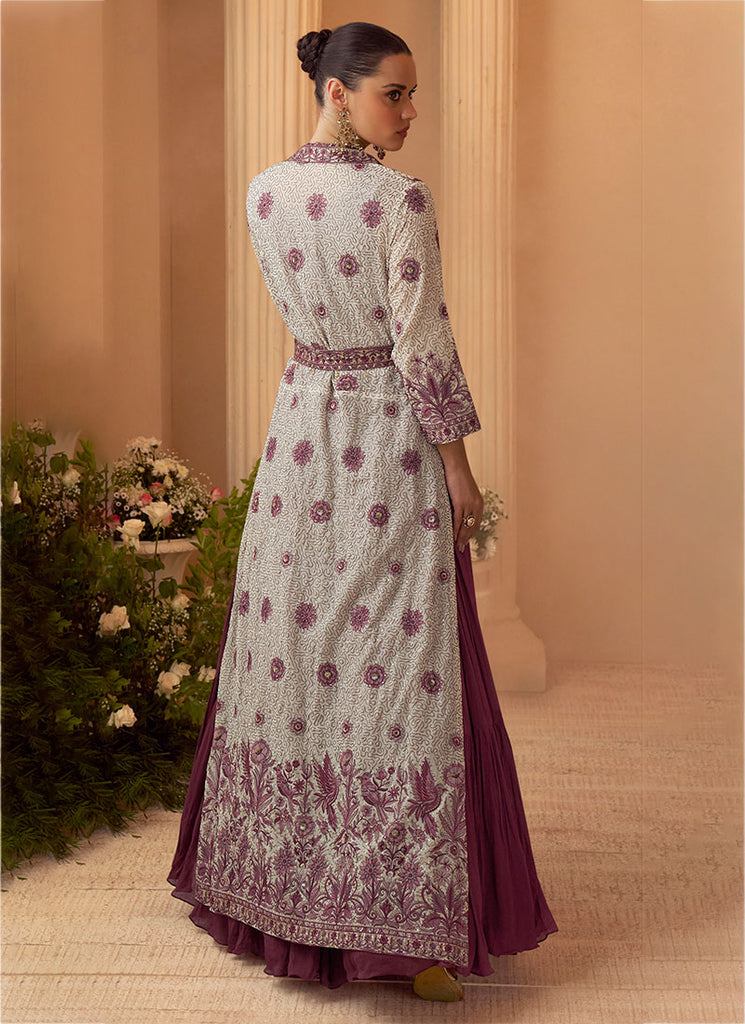 Buy Mauve Purple Jacket Style Anarkali Gown In USA