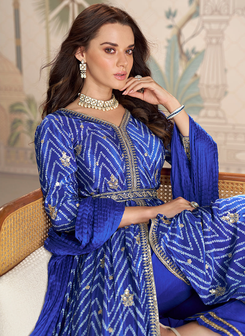 Blue Embroidered Slit-Style Anarkali Pant Suit
