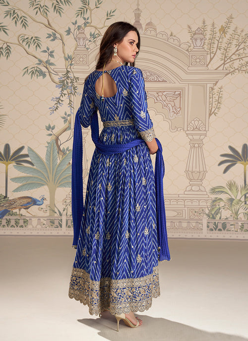 Blue Embroidered Slit-Style Anarkali Pant Suit