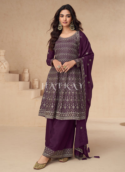 Purple Peplum Style Palazzo Suit