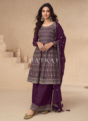 Purple Peplum Style Palazzo Suit
