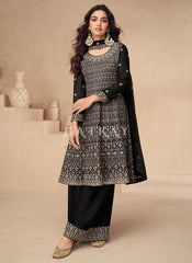 Black Peplum Style Palazzo Suit