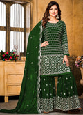 Green Sequence Embroidery Gharara Style Suit In USA