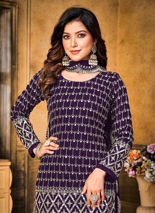 Purple Sequence Gharara Style Suit In USA UK