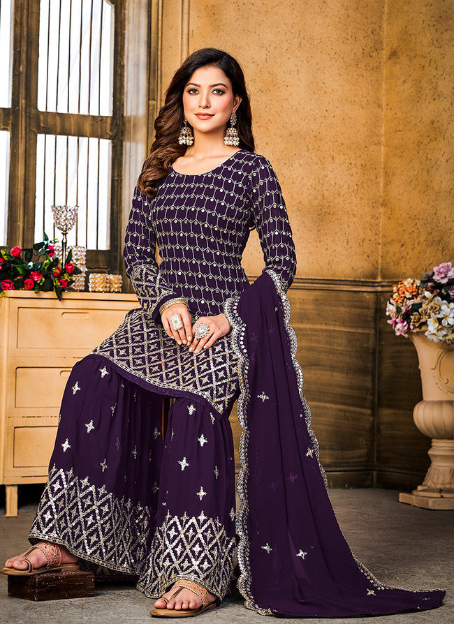 Purple Sequence Gharara Style Suit In USA Canada