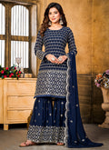Blue Sequence Embroidery Wedding Gharara Style Suit