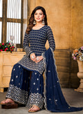 Blue Sequence Embroidery Wedding Gharara Style Suit In USA Germany