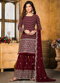 Red Sequence Gharara Style Suit In USA Canada