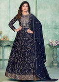 Dark Blue Embroidery Wedding Anarkali Suit