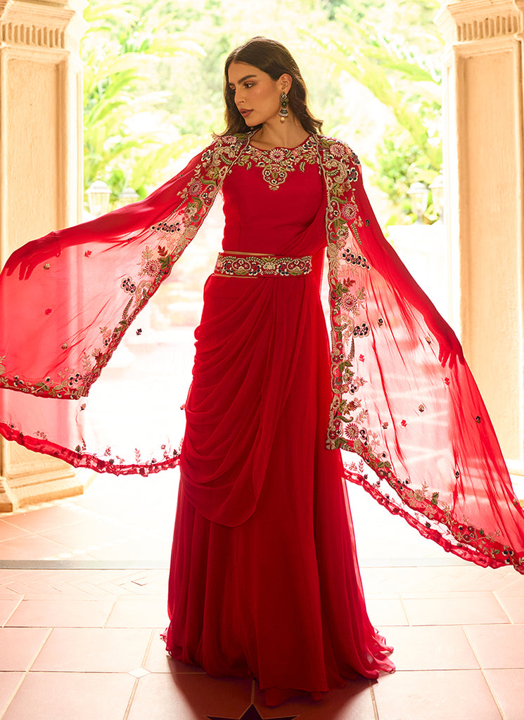 Buy Red Saree with Jacket In UK