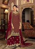 Maroon Multi Embroidery Traditional Palazzo Suit